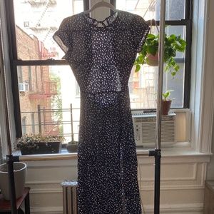 Maxi Polkadot Dress w/high slit + backless